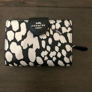 Genuine Coach leather wallet, black and white with coin purse